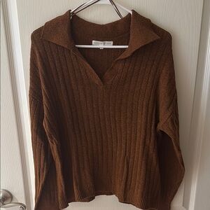 Madewell Brown V-Neck Sweater with Ribbed Knit